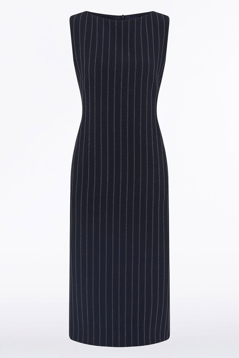 Carla Zampatti Pinstripe Sheath Dress (Navy)