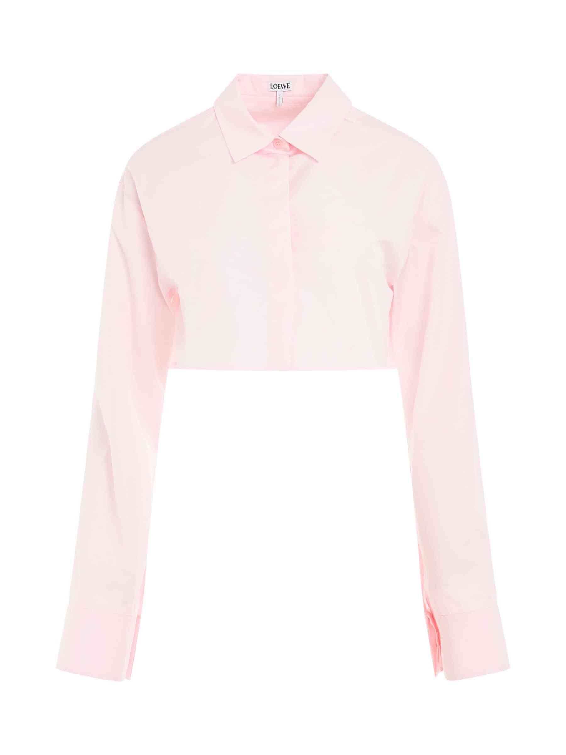 Image of a model wearing Tops. Productname: LOEWE Cropped Shirt in Cotton Candy colour by brand - LOEWE