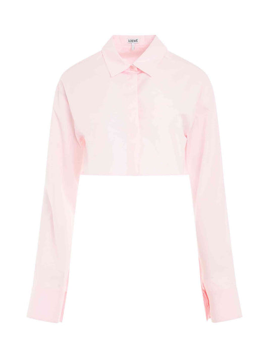 Image of a model wearing Tops. Productname: LOEWE Cropped Shirt in Cotton Candy colour by brand - LOEWE