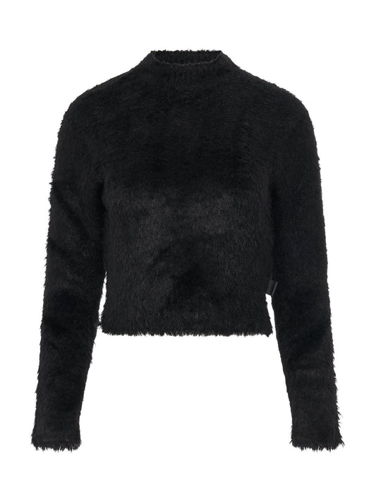 Image of a model wearing Outerwear. Productname: LOEWE Fluffy Sweater in Black colour by brand - LOEWE