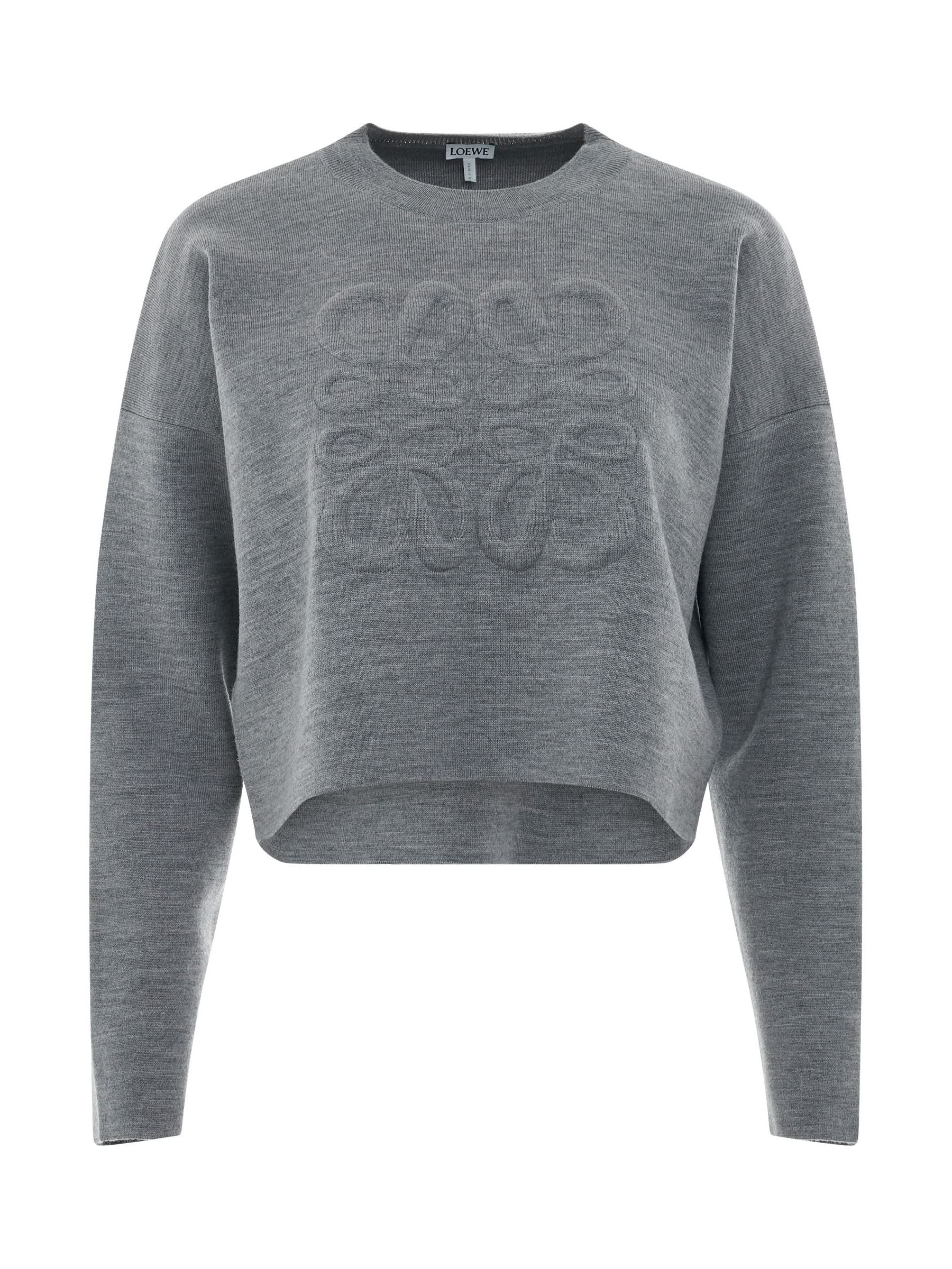 Image of a model wearing Outerwear. Productname: LOEWE Short Anagram Sweater in GREY colour by brand - LOEWE