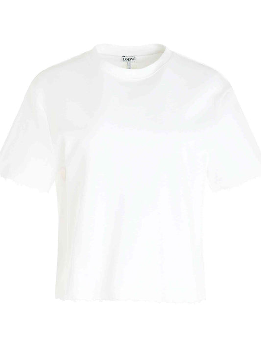Image of a model wearing Tops. Productname: LOEWE Cotton/Polyamide T-Shirt in White colour by brand - LOEWE
