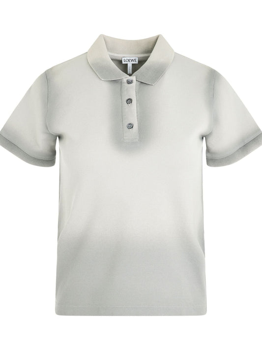 Image of a model wearing Tops. Productname: LOEWE Cotton Polo Top in Cold Grey colour by brand - LOEWE