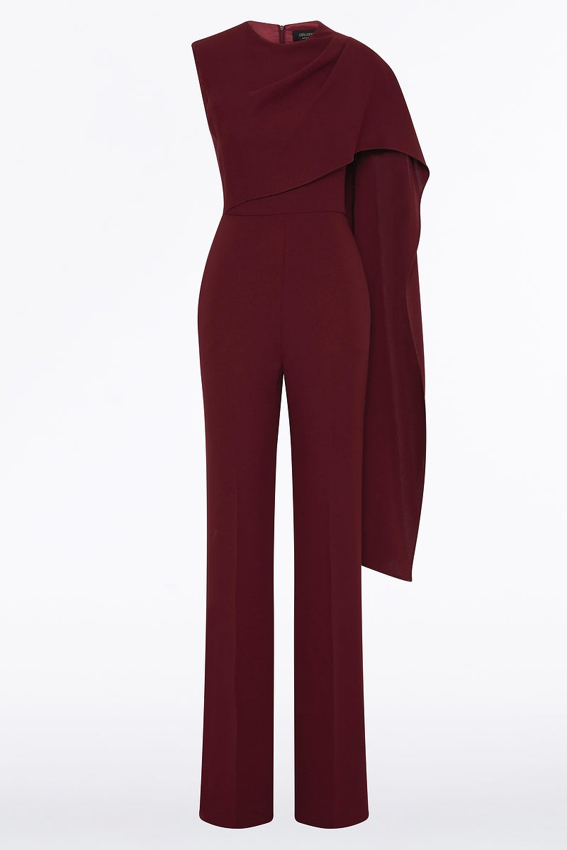 Carla Zampatti Merlot Crepe Cascade Jumpsuit (Red)