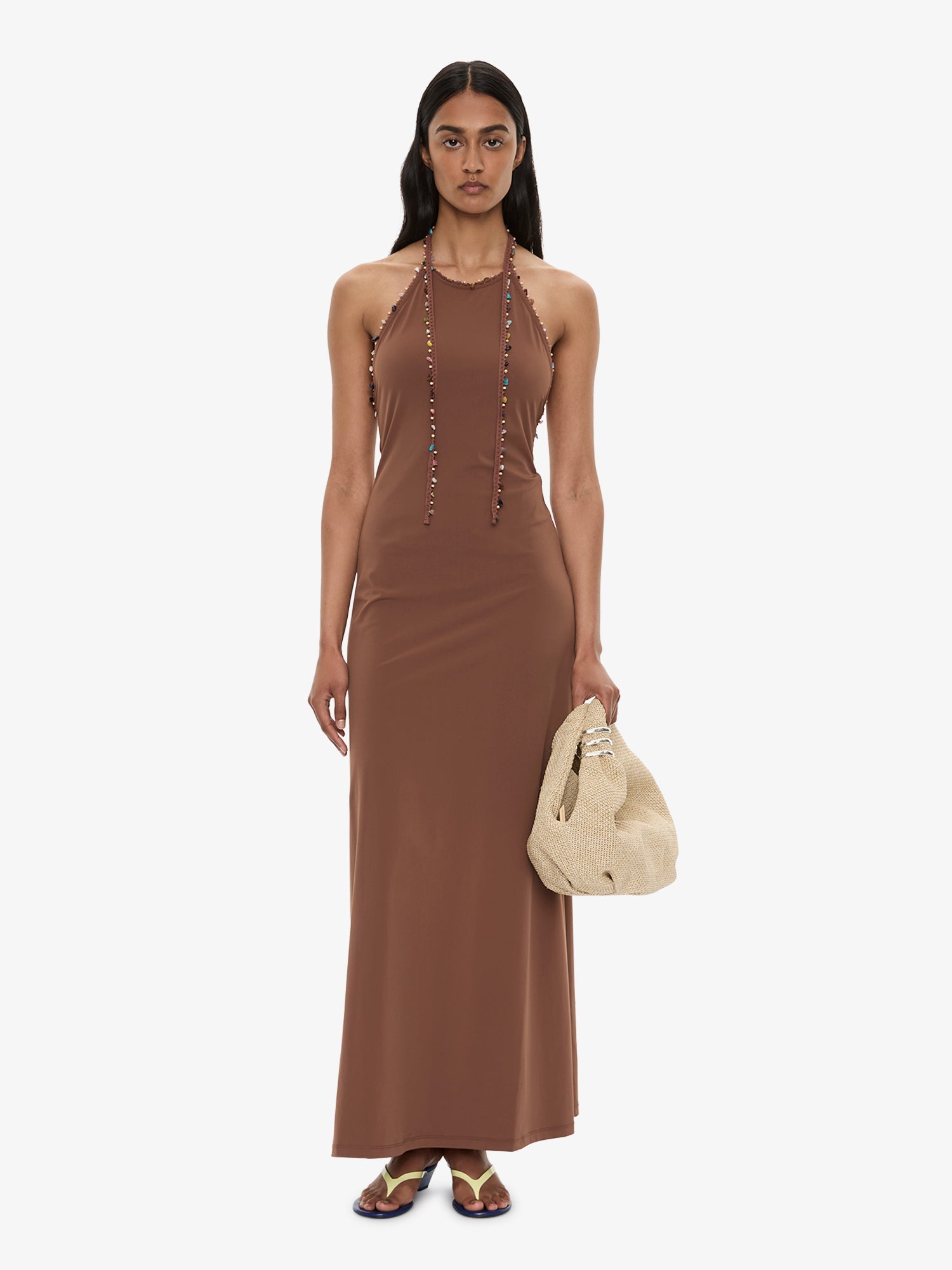 Image of Dresses. Product name - Beach Quartz Halter Lycra Dress in Brown colour by brand - CHRISTOPHER ESBER