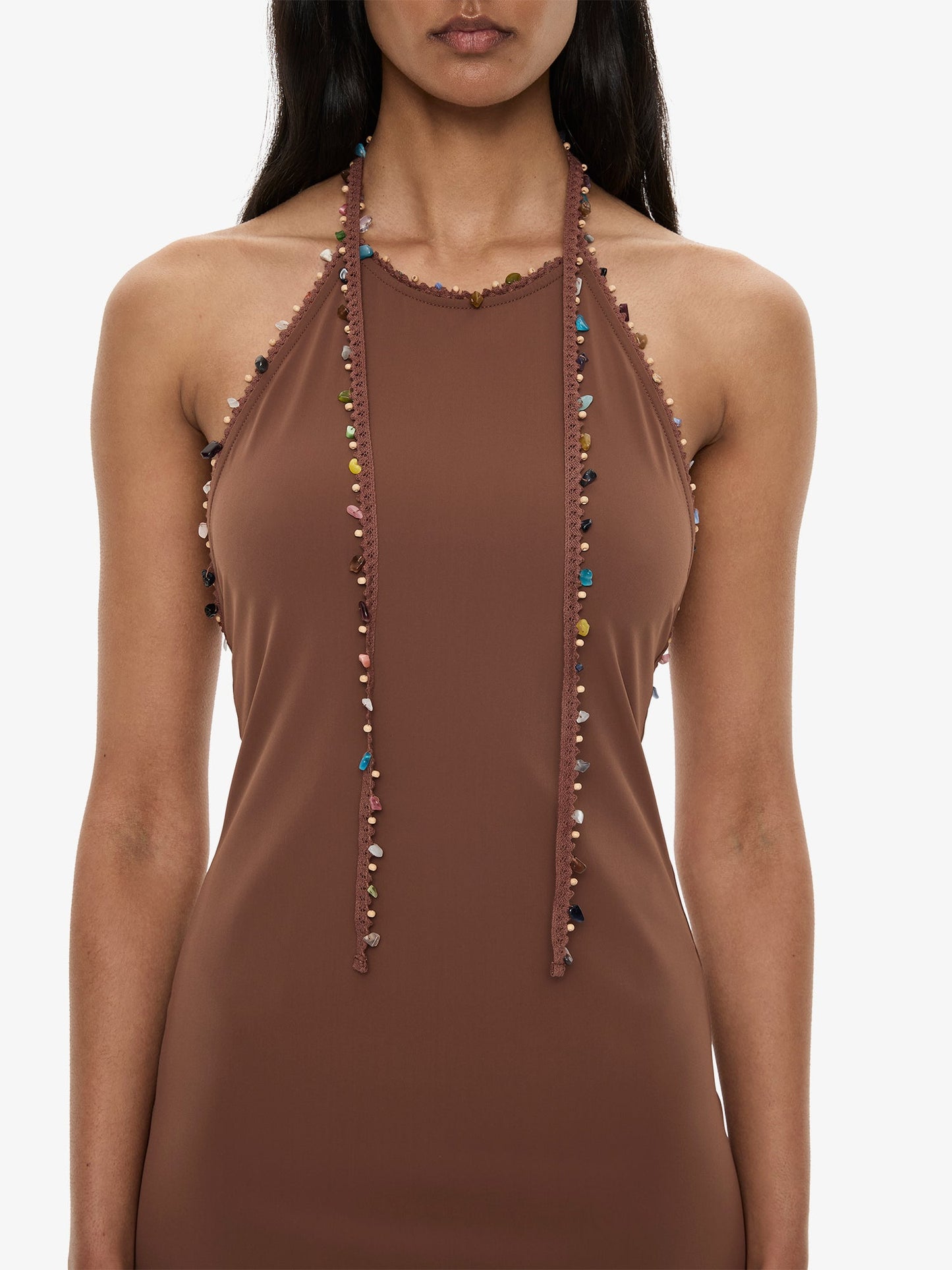 CHRISTOPHER ESBER Beach Quartz Halter Lycra Dress (Brown)