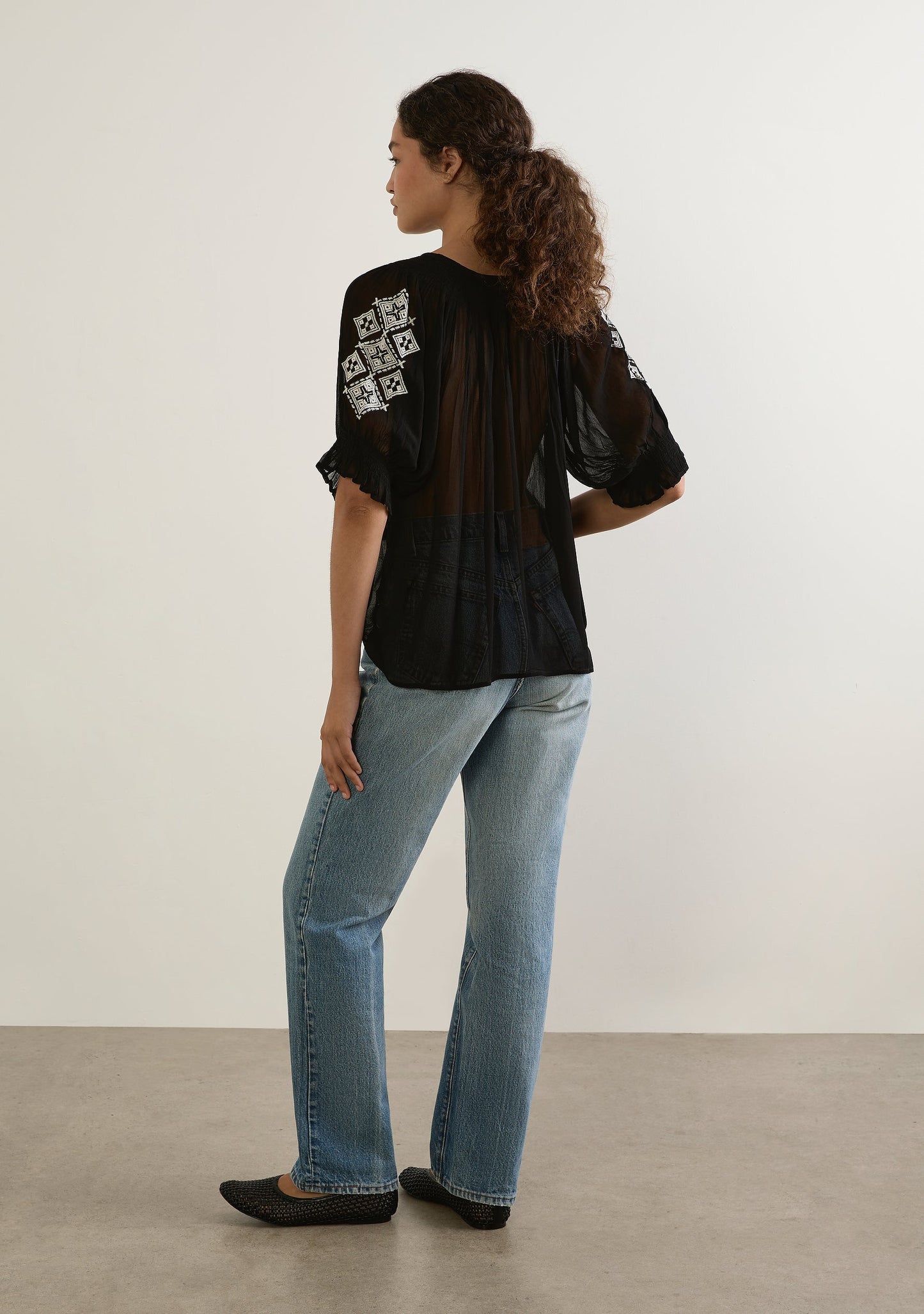 Auguste The Label Stevie Embroidered Blouse (Black)