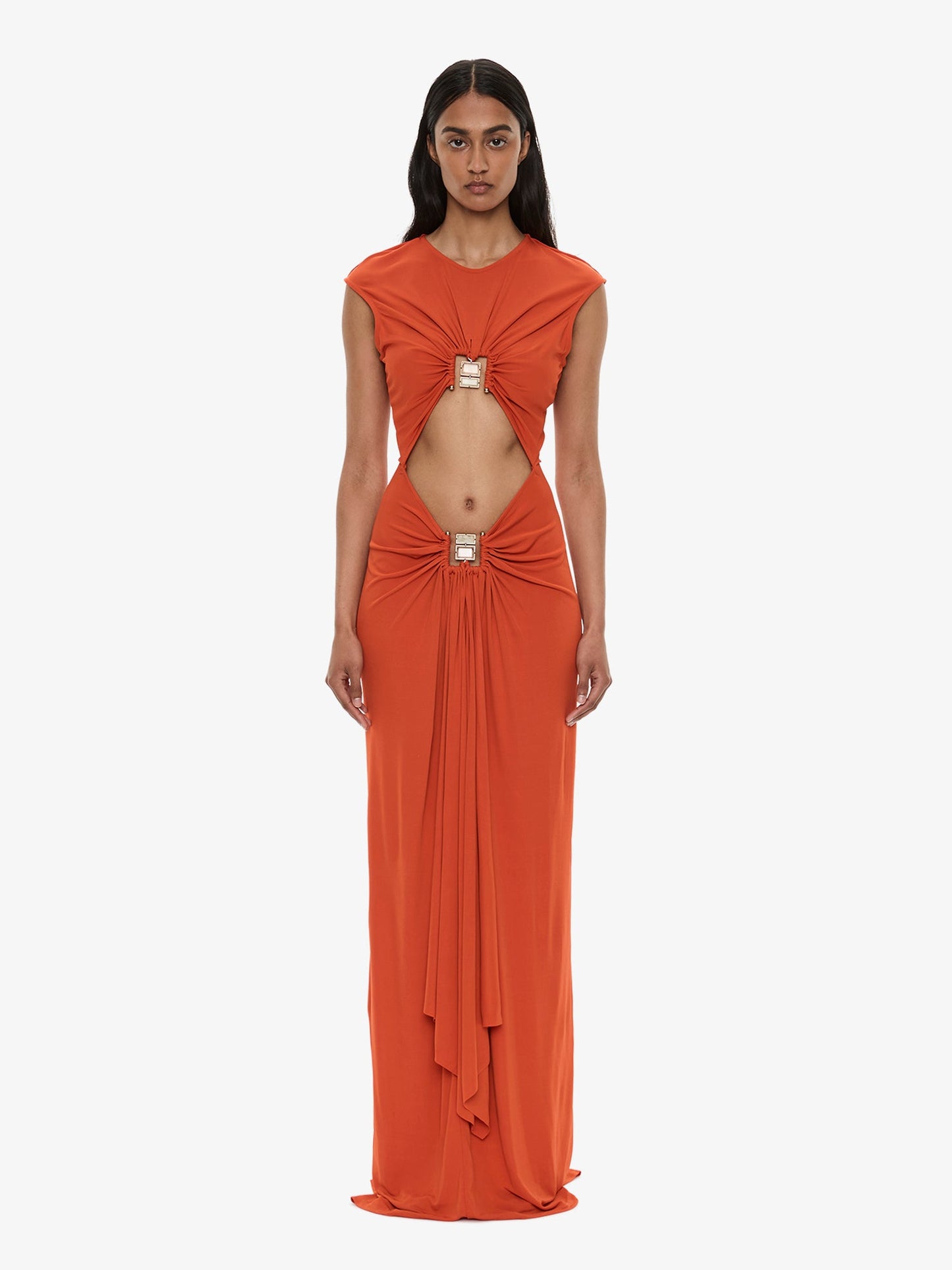 Image of Dresses. Product name - Bezel Quartz Disconnect Short Sleeve Dress in Carnelian colour by brand - CHRISTOPHER ESBER