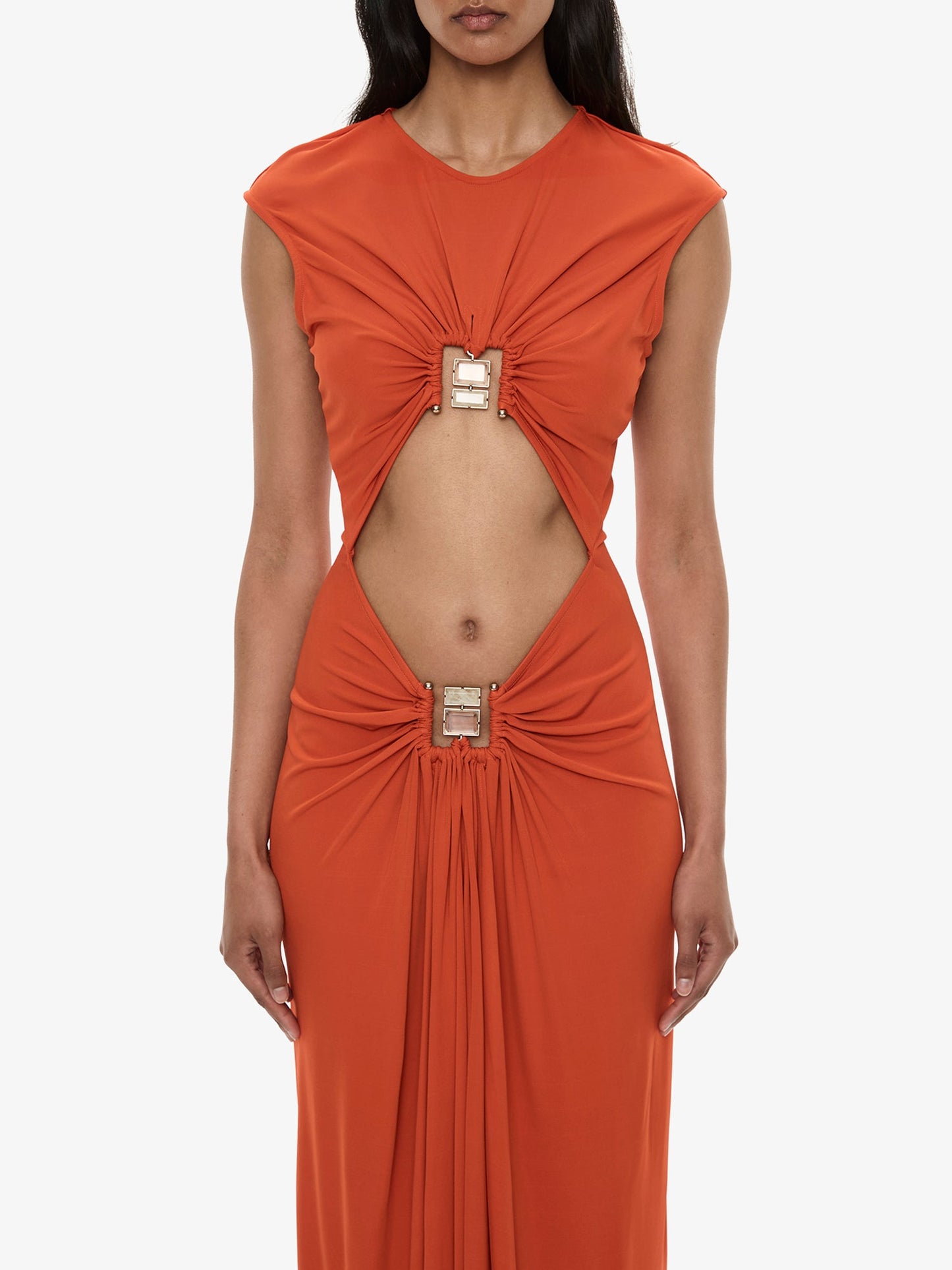 CHRISTOPHER ESBER Bezel Quartz Disconnect Short Sleeve Dress (Carnelian)
