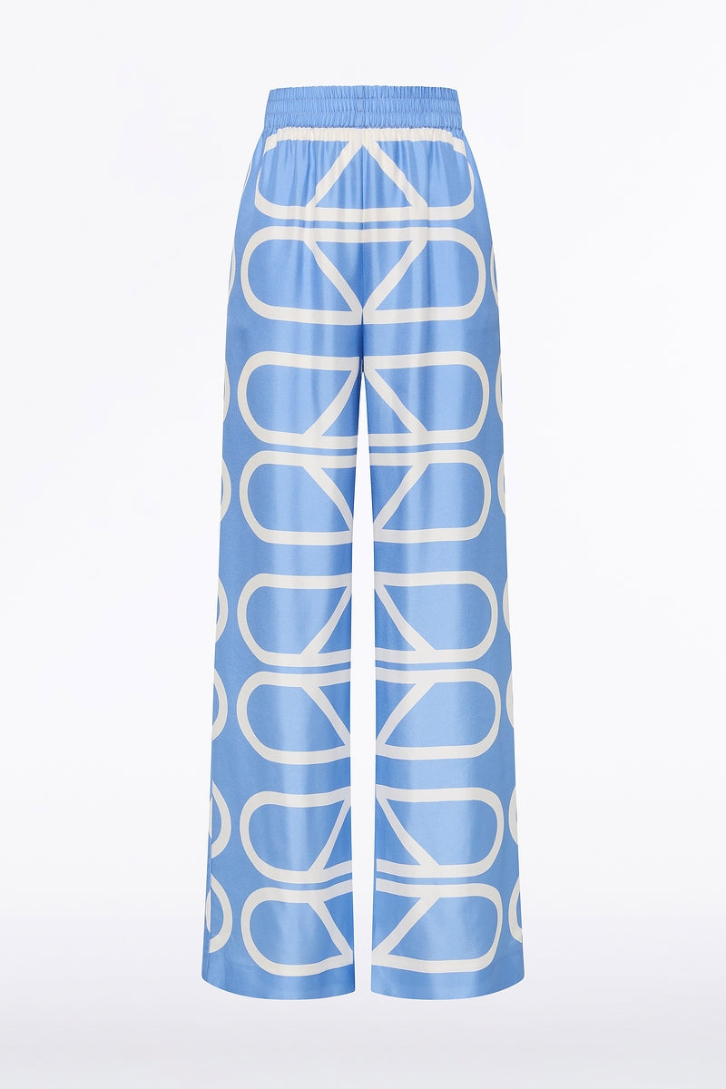 Carla Zampatti Pacific And Ivory Grid Silk Twill Elastic Pant (Blue)