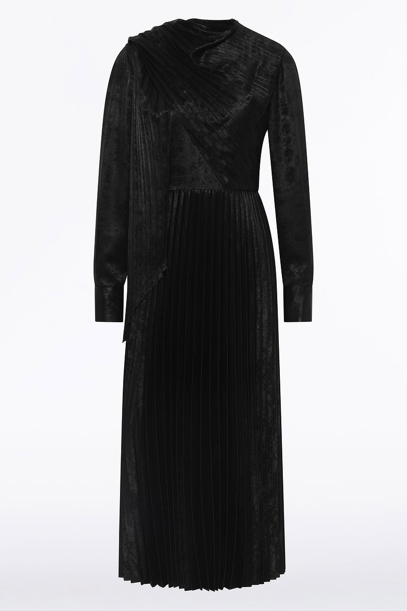 Carla Zampatti Burnished Metallic Plisse Dress (Black)
