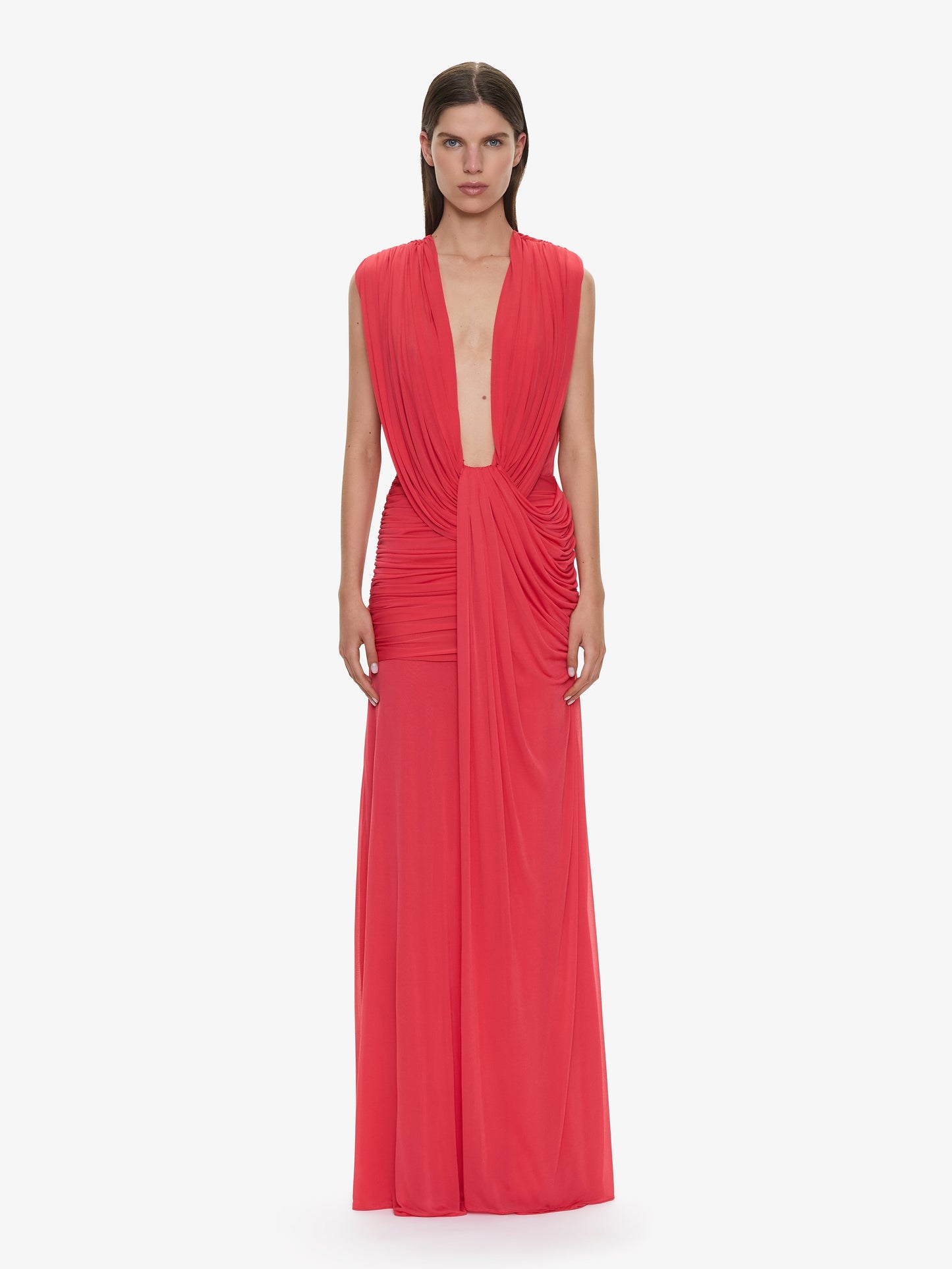 Image of Dresses. Productname: CHRISTOPHER ESBER Ripple Drape Gown in Watermelon colour by brand - CHRISTOPHER ESBER