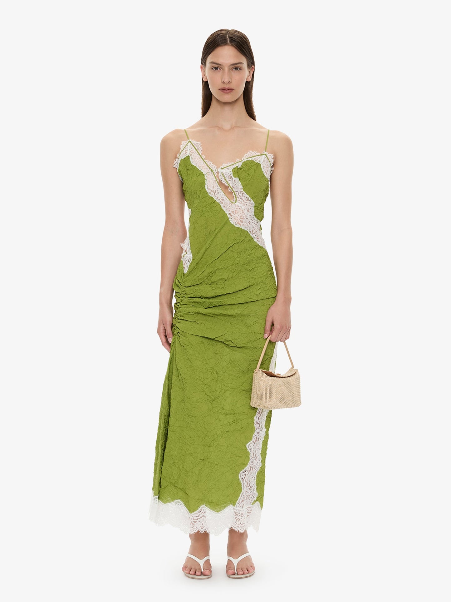 Image of Dresses. Product name - Crimped Lace Cami Dress in White colour by brand - CHRISTOPHER ESBER