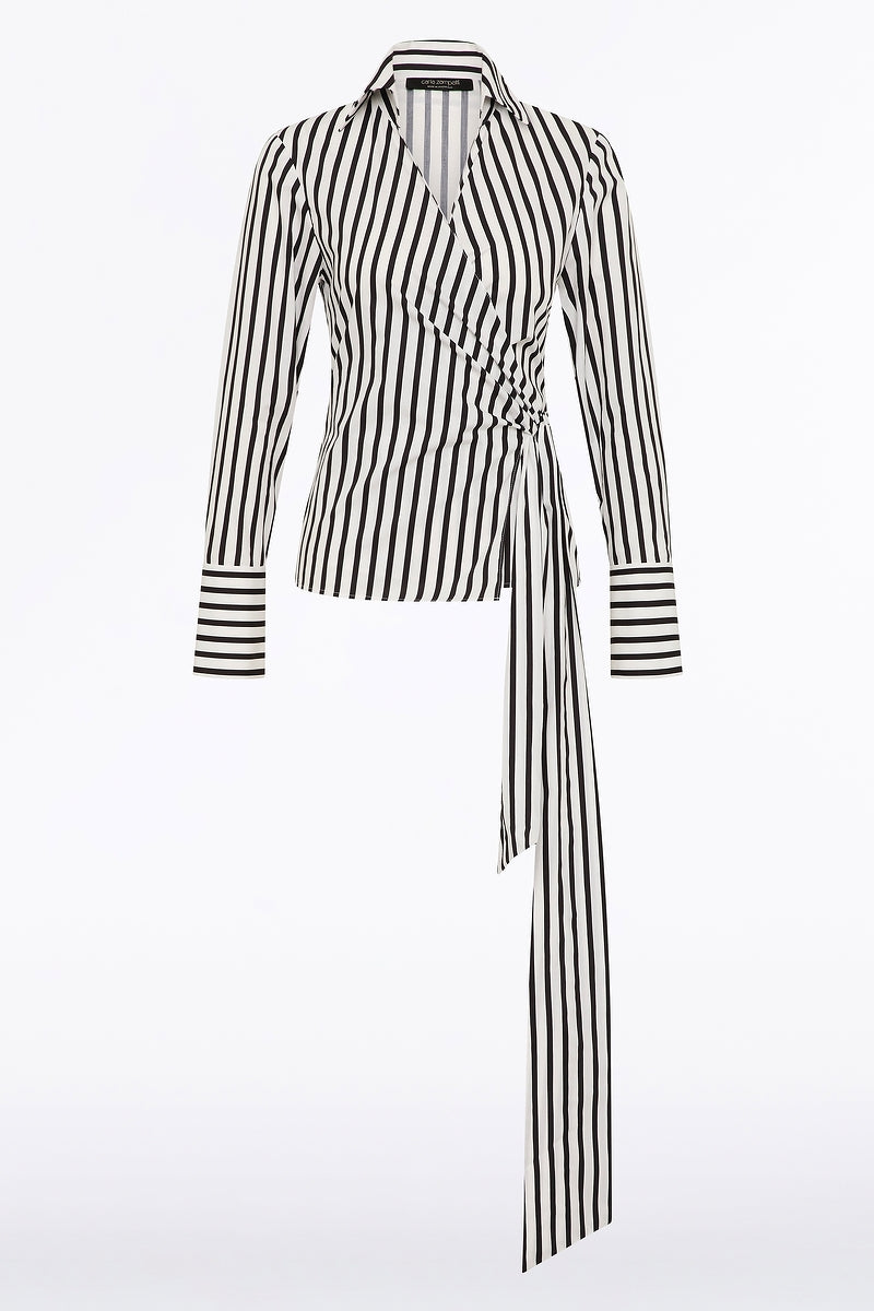Carla Zampatti And White Stripe Cotton Wrap Top (Black)