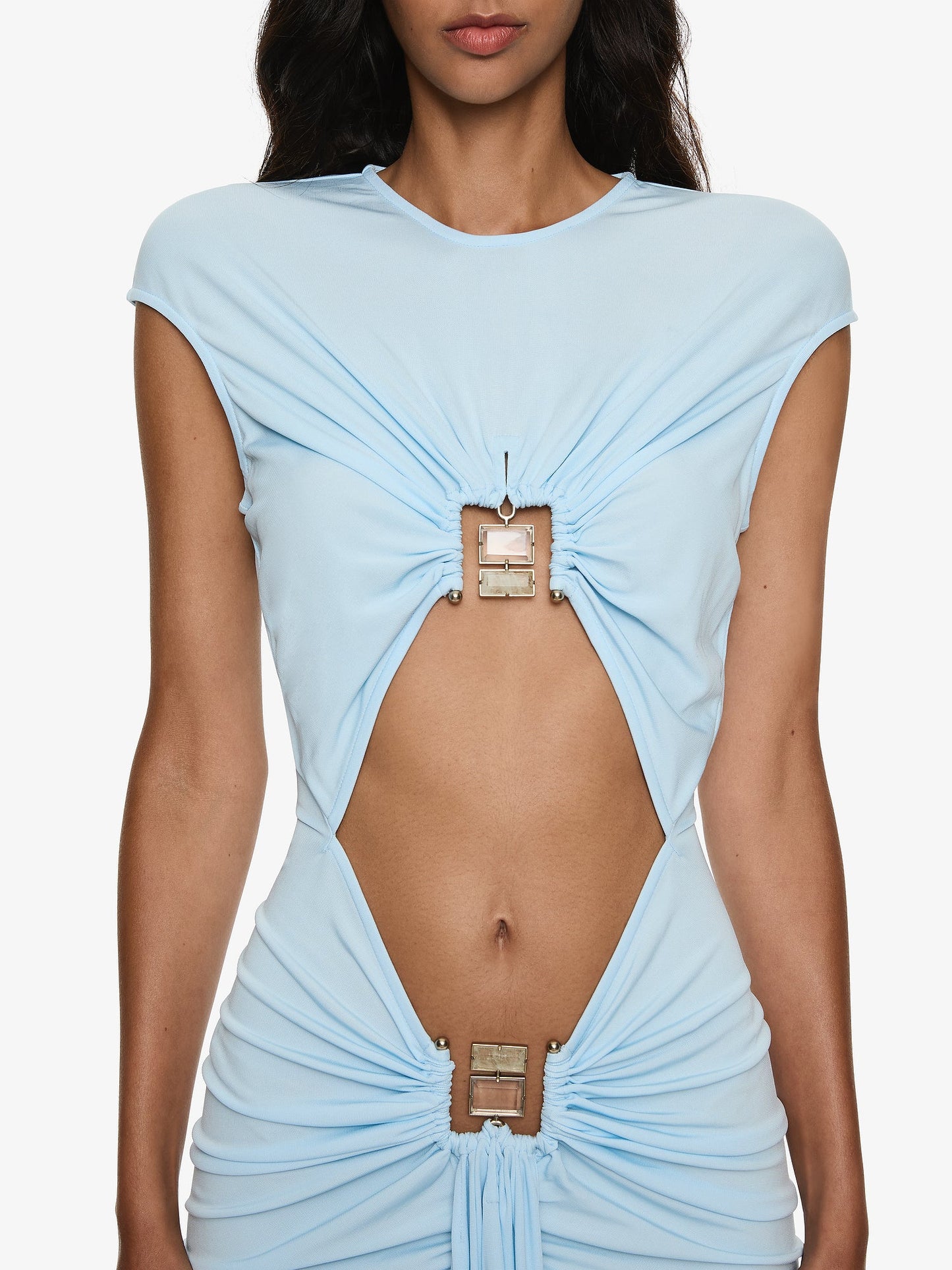 CHRISTOPHER ESBER Bezel Quartz Disconnect Short Sleeve Mini Dress (Blue)