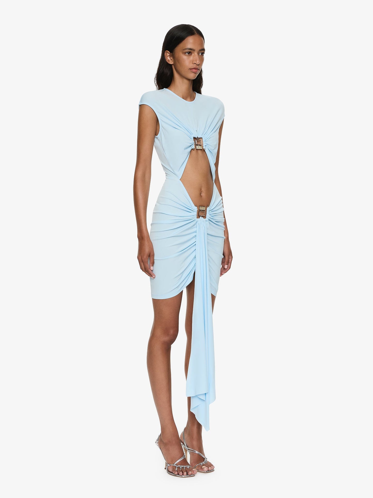 CHRISTOPHER ESBER Bezel Quartz Disconnect Short Sleeve Mini Dress (Blue)