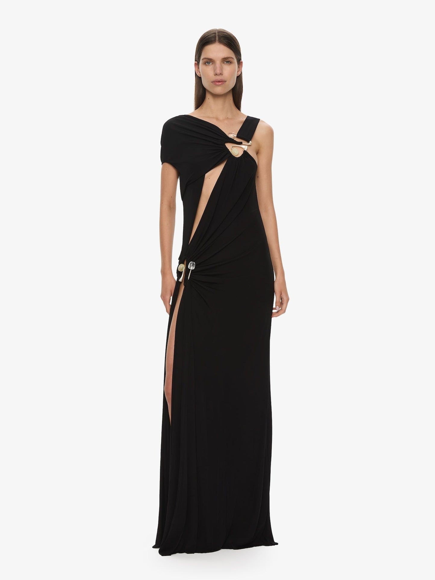 CHRISTOPHER ESBER Veer Spiral Crystal Draped Jersey Dress (Black)