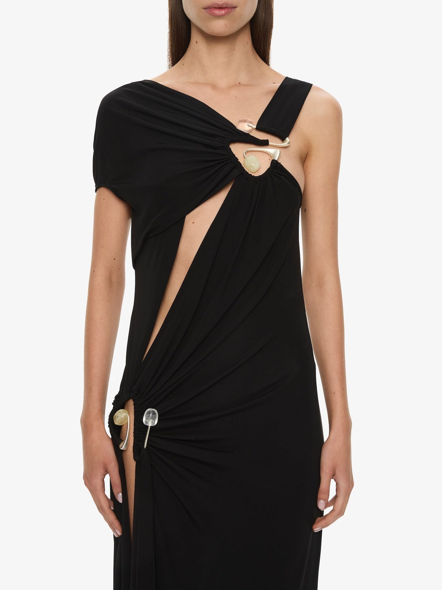 CHRISTOPHER ESBER Veer Spiral Crystal Draped Jersey Dress (Black)