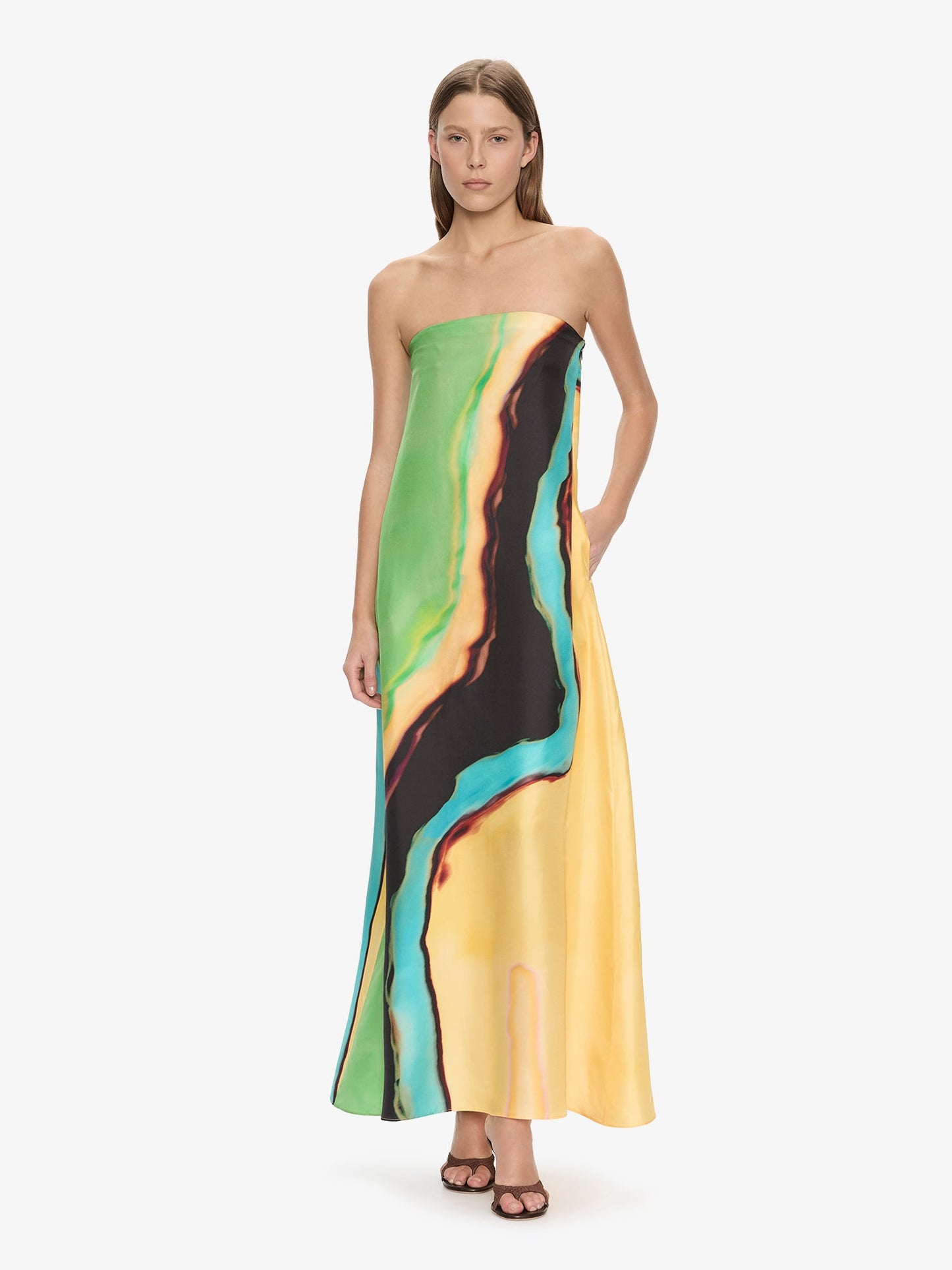 Image of Dresses. Product name - Aura Silk Strapless Dress in Dress colour by brand - Embargo