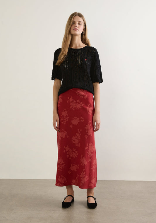 Image of a model wearing Skirts. Productname: Auguste The Label Stefan Maxi Skirt in Red colour by brand - Auguste The Label