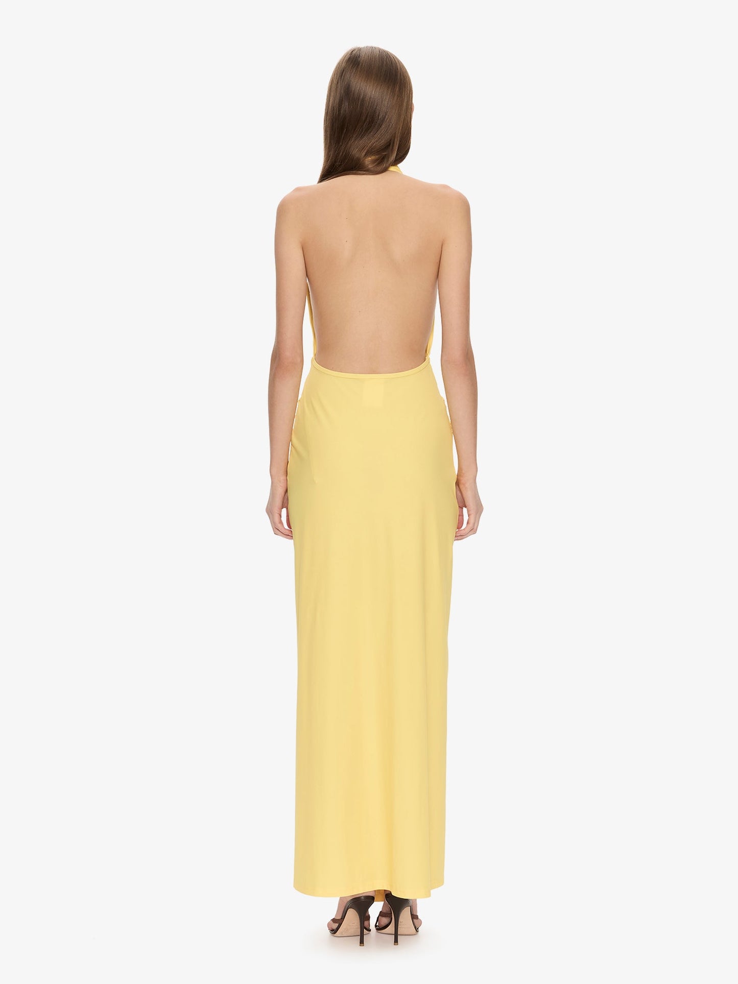 CHRISTOPHER ESBER Crystal Pendant Ruched Lycra Halter Dress (Zest)