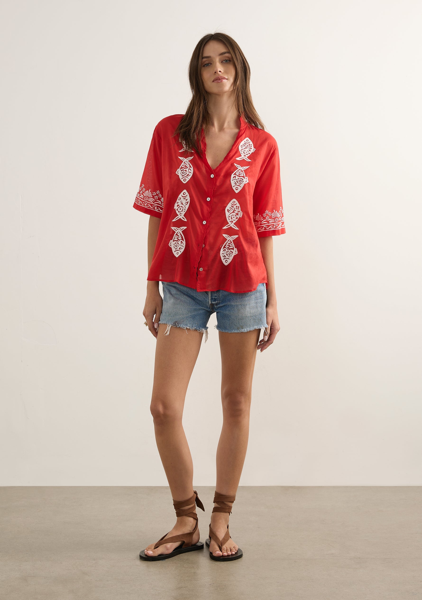 Image of Shirts. Productname: Auguste The Label Sardine Embroidered Blouse in Print colour by brand - Auguste The Label