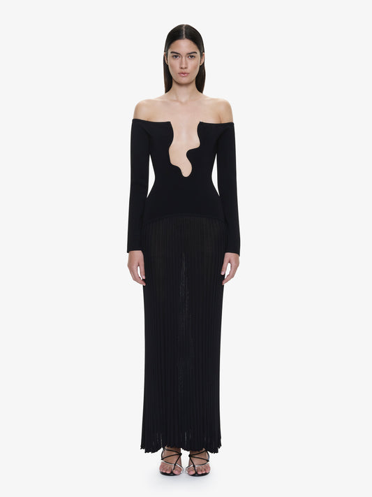 Image of Dresses. Productname: CHRISTOPHER ESBER Salacia Pleated Off Shoulder Dress in Black colour by brand - CHRISTOPHER ESBER