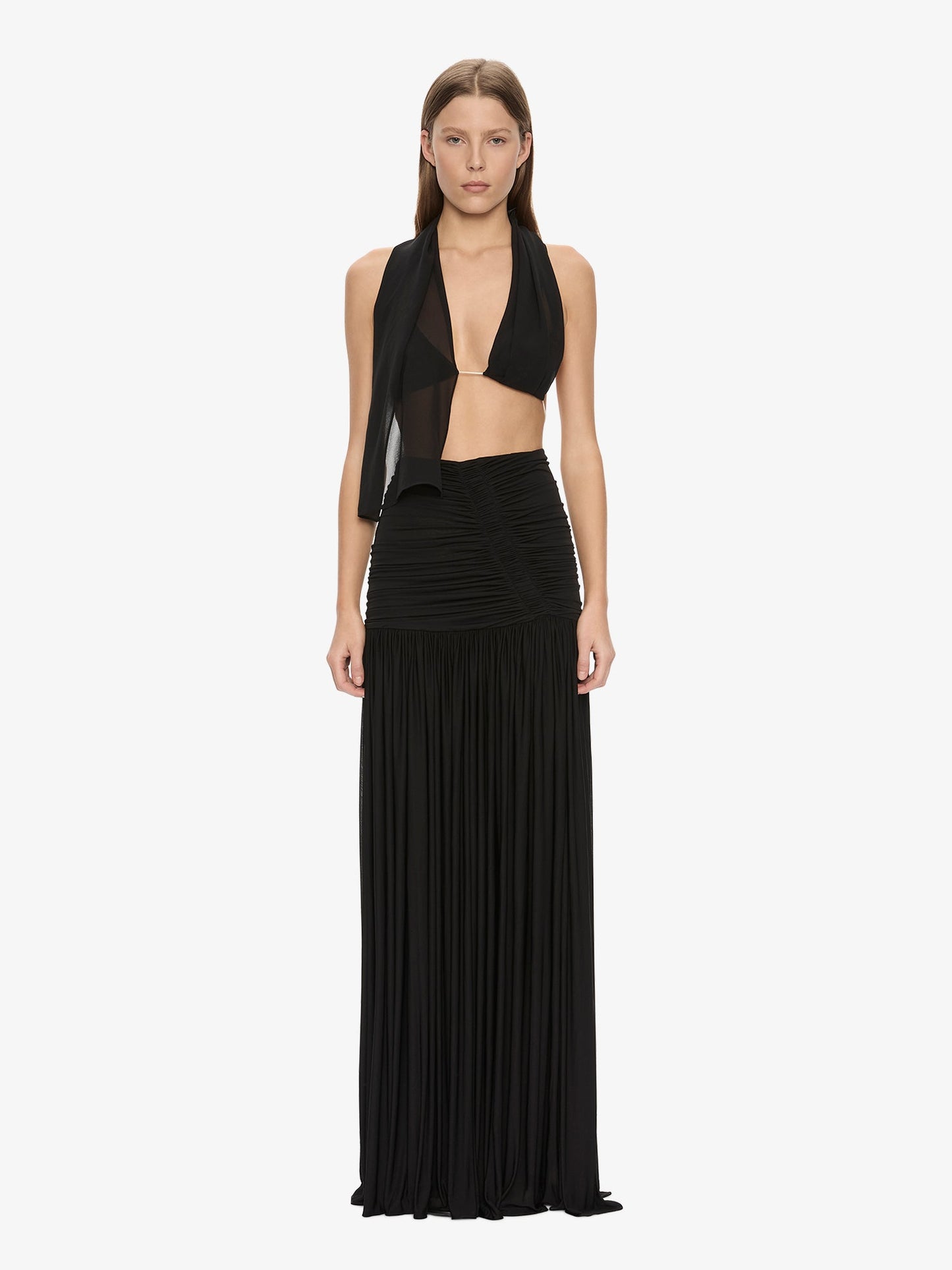 CHRISTOPHER ESBER Silk Scarf Chain Bra Top (Black)