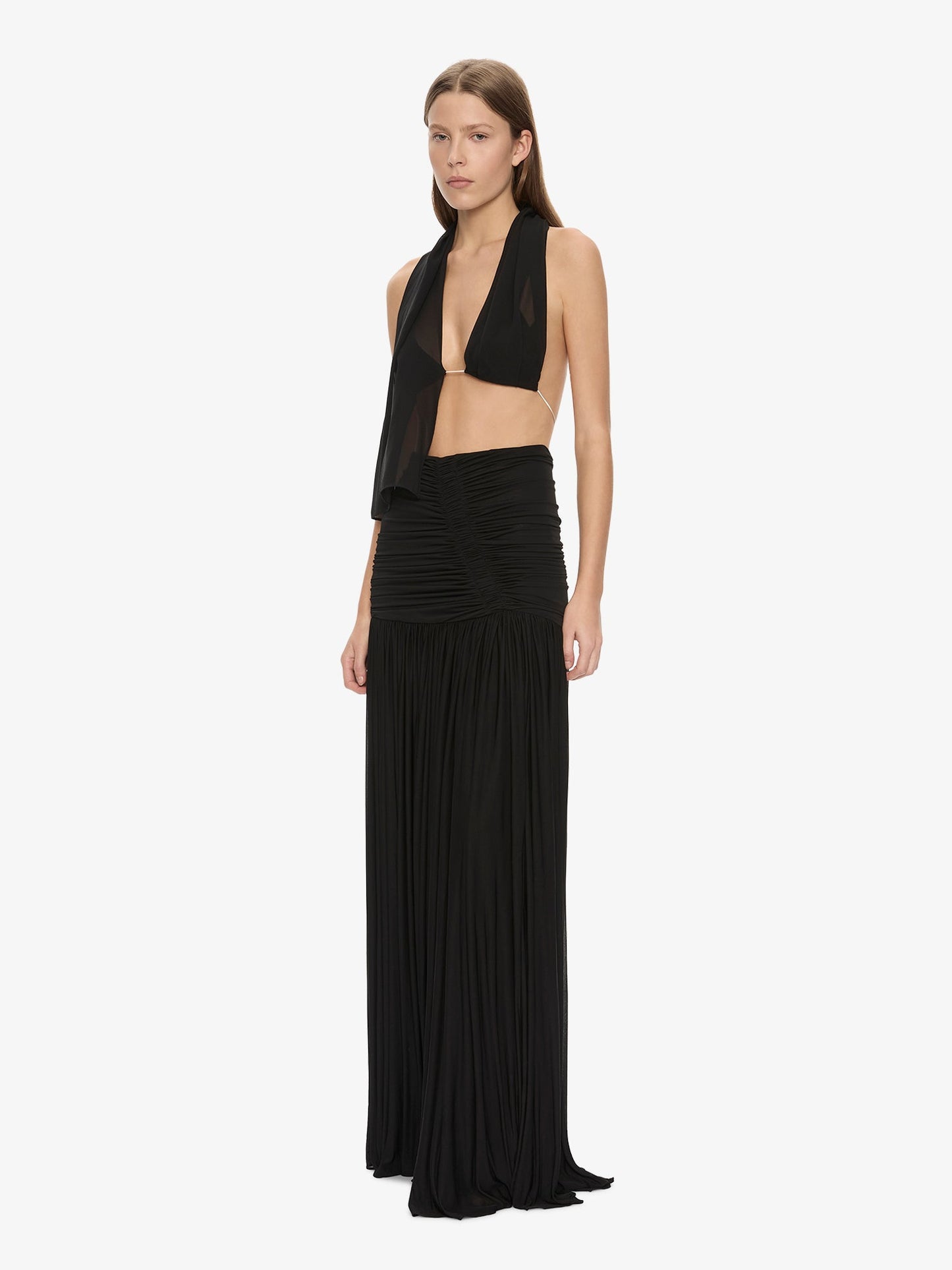 CHRISTOPHER ESBER Silk Scarf Chain Bra Top (Black)