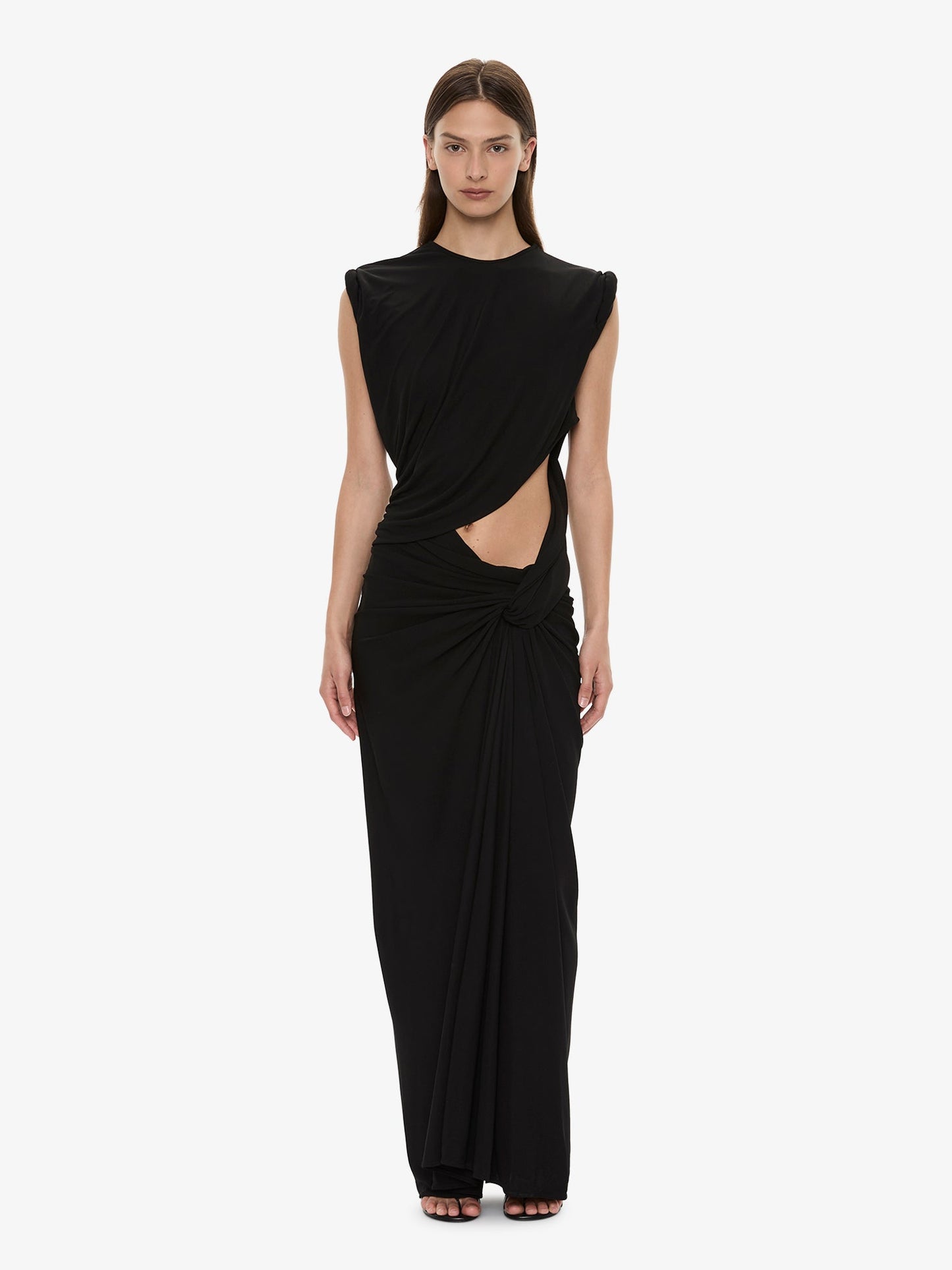 Image of Dresses. Product name - Twisted Lever Rolled Up Tee Dress in Black colour by brand - CHRISTOPHER ESBER
