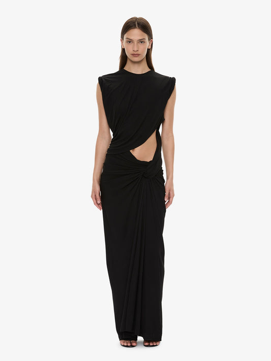 Image of Dresses. Product name - Twisted Lever Rolled Up Tee Dress in Black colour by brand - CHRISTOPHER ESBER