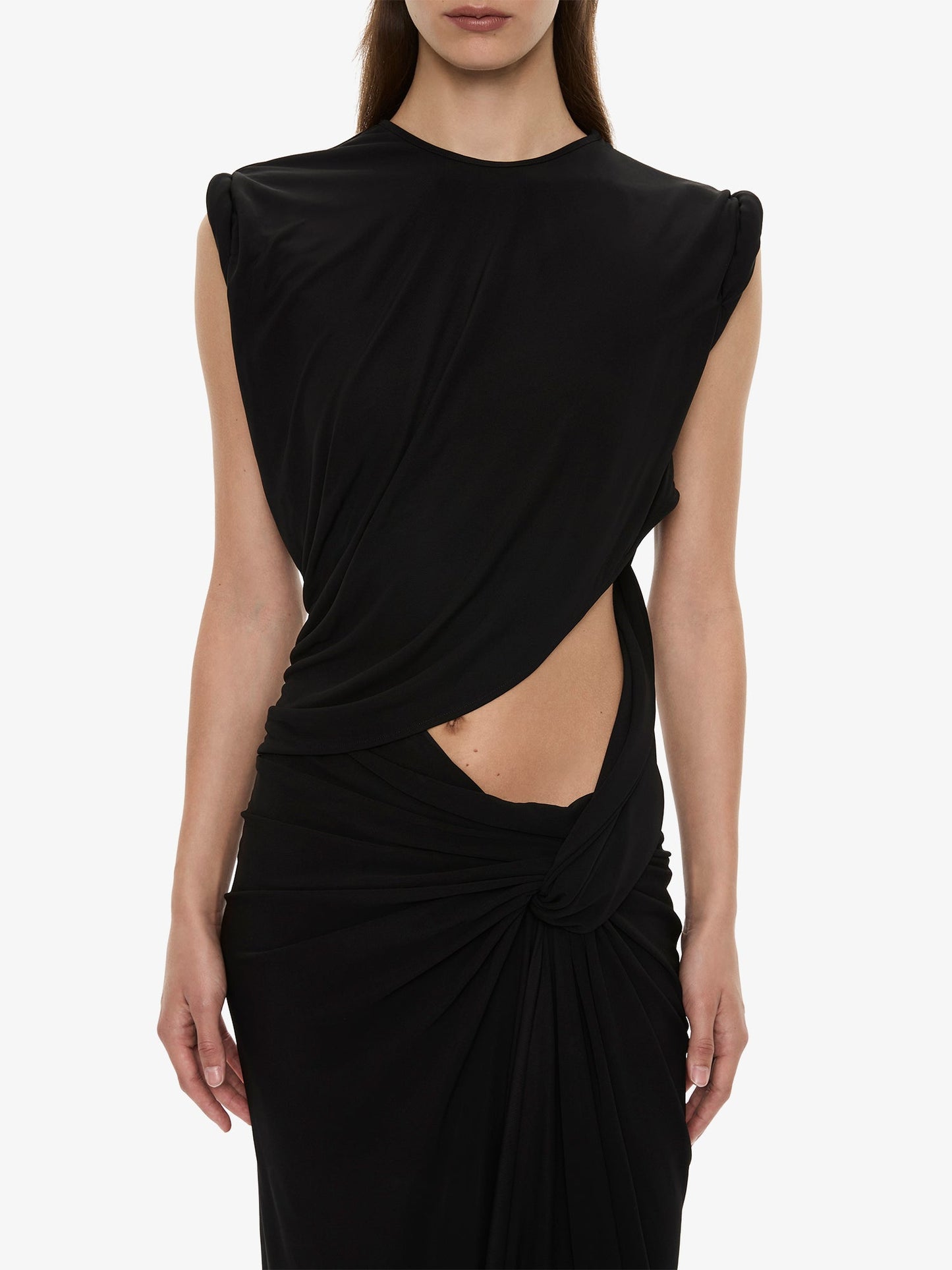 CHRISTOPHER ESBER Twisted Lever Rolled Up Tee Dress (Black)