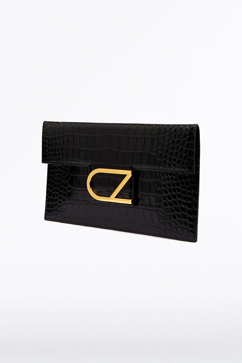 Carla Zampatti Black Cz Lettera Envelope Clutch (Black Croc)