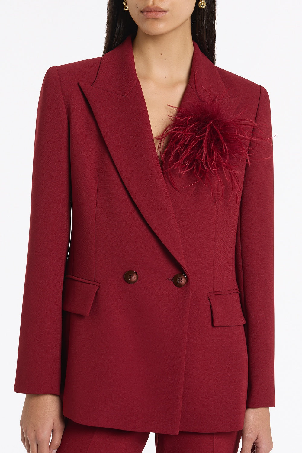 Carla Zampatti Cabernet Feather Brooch (Red)