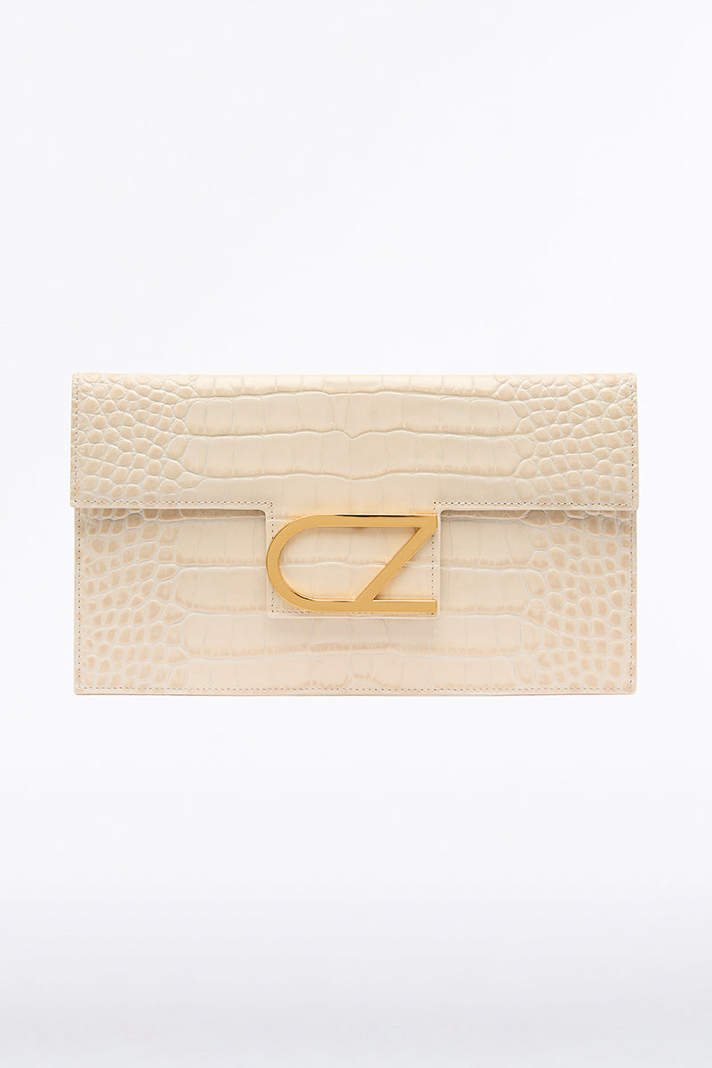 Image of Bags. Product name - Ivory Cz Lettera Envelope Clutch in White colour by brand - Carla Zampatti