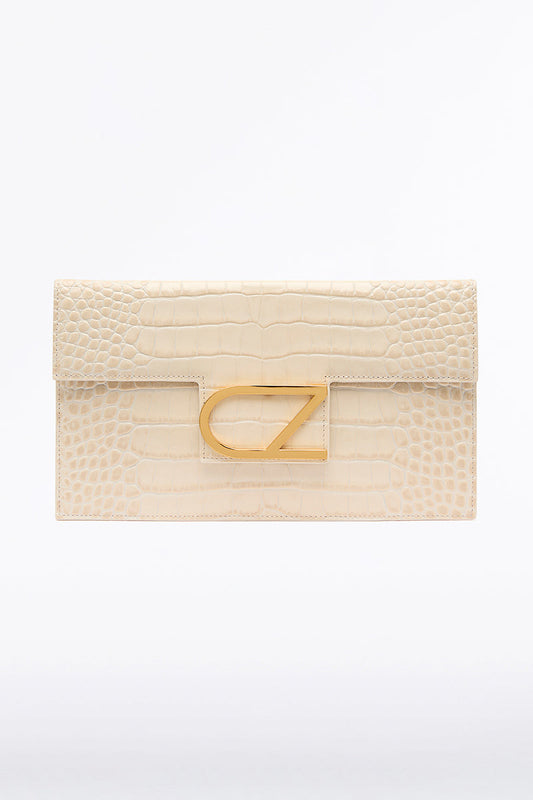 Image of Bags. Product name - Ivory Cz Lettera Envelope Clutch in White colour by brand - Carla Zampatti