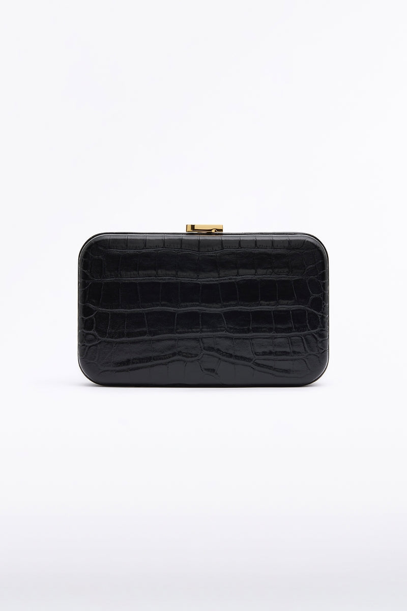 Image of Bags. Product name - Black Croc Cz Cubo Clutch in Black colour by brand - Carla Zampatti