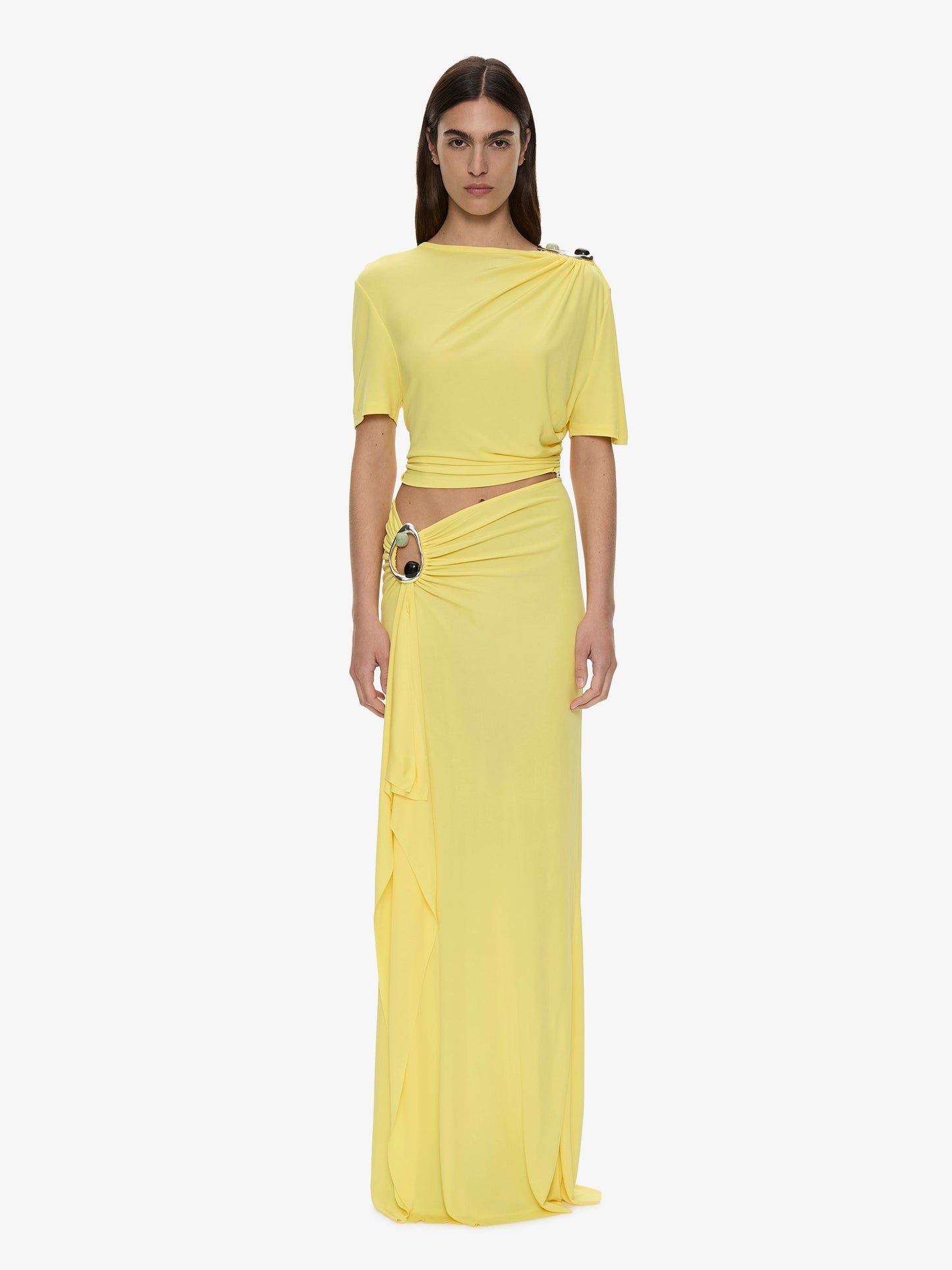 CHRISTOPHER ESBER Orica Crystal Ruched Jersey Tee (Yellow)