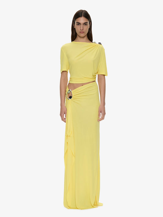 CHRISTOPHER ESBER Orica Crystal Ruched Jersey Tee (Yellow)