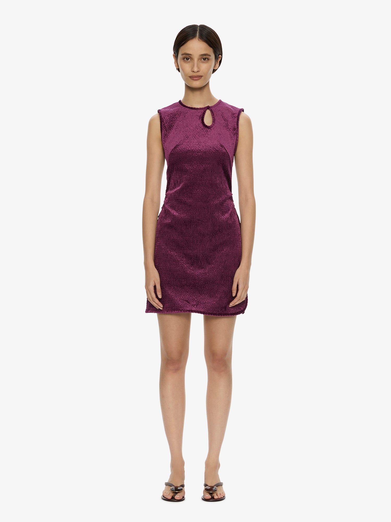 Image of Dresses. Product name - Loophole Mini Dress in Plum colour by brand - CHRISTOPHER ESBER