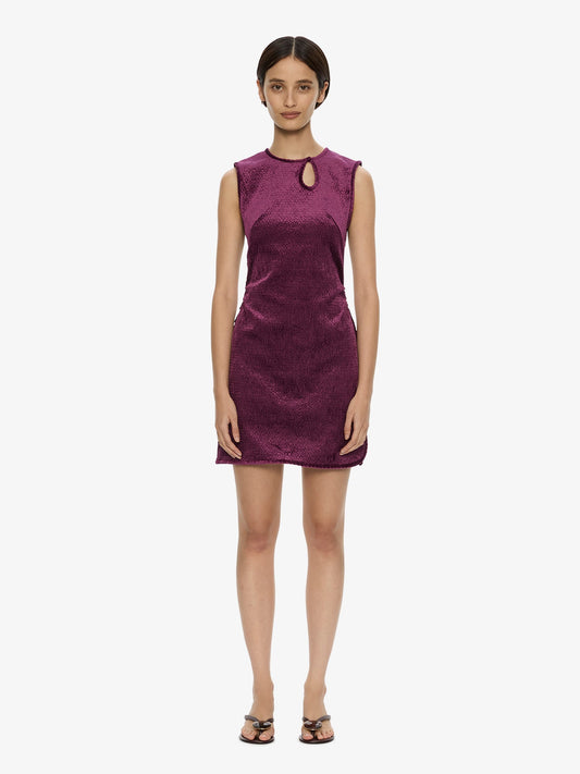 Image of Dresses. Product name - Loophole Mini Dress in Plum colour by brand - CHRISTOPHER ESBER
