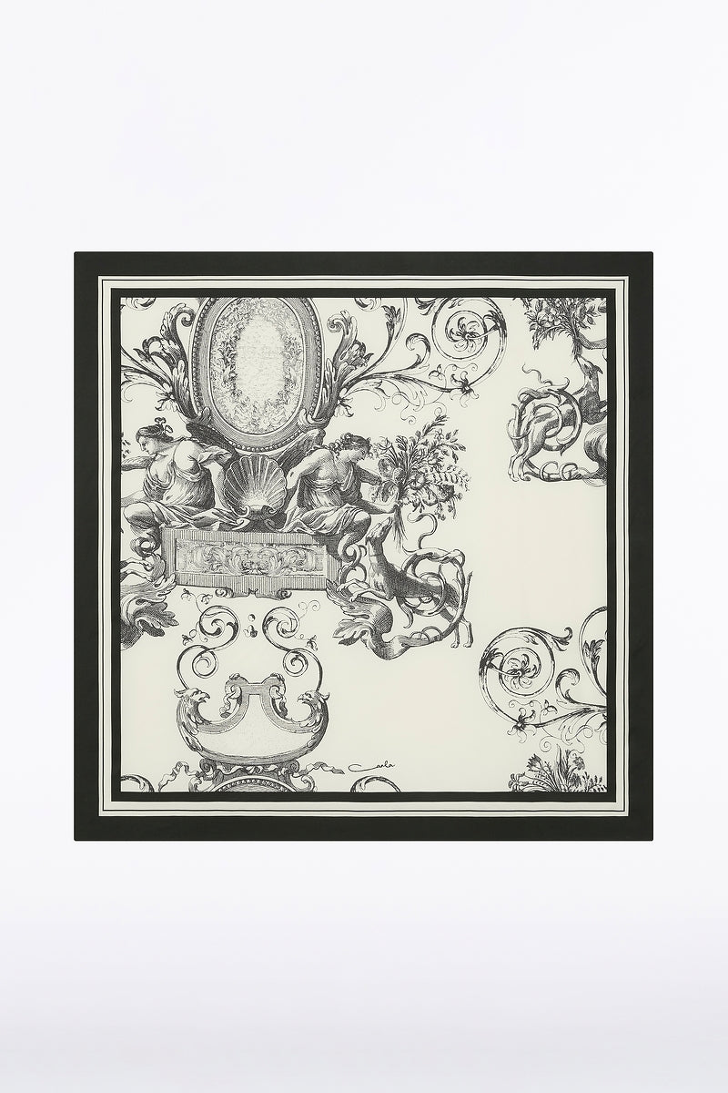 Image of Accessories. Product name - Rococo Print Scarf in White colour by brand - Carla Zampatti