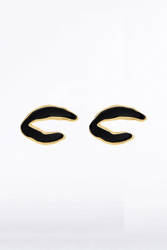 Image of Jewelry. Product name - C Enamel Earrings in Black colour by brand - Carla Zampatti