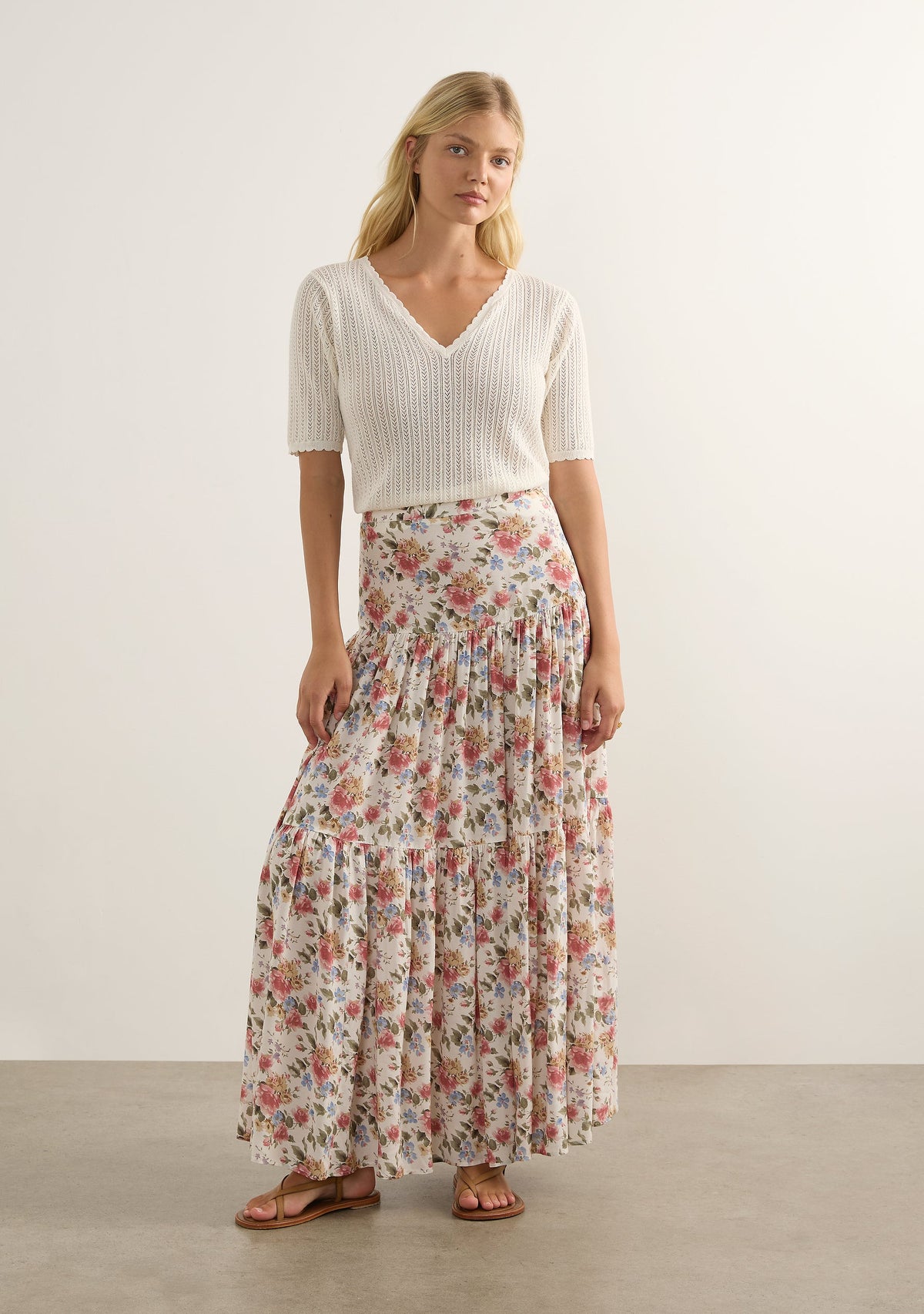 Image of a model wearing Skirts. Productname: Auguste The Label Caroline Maxi Skirt in Print colour by brand - Auguste The Label