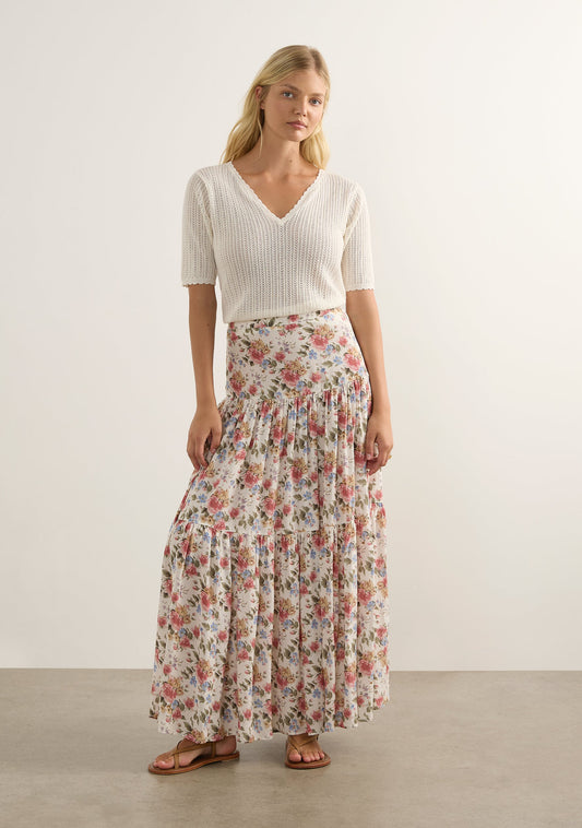 Image of a model wearing Skirts. Productname: Auguste The Label Caroline Maxi Skirt in Print colour by brand - Auguste The Label