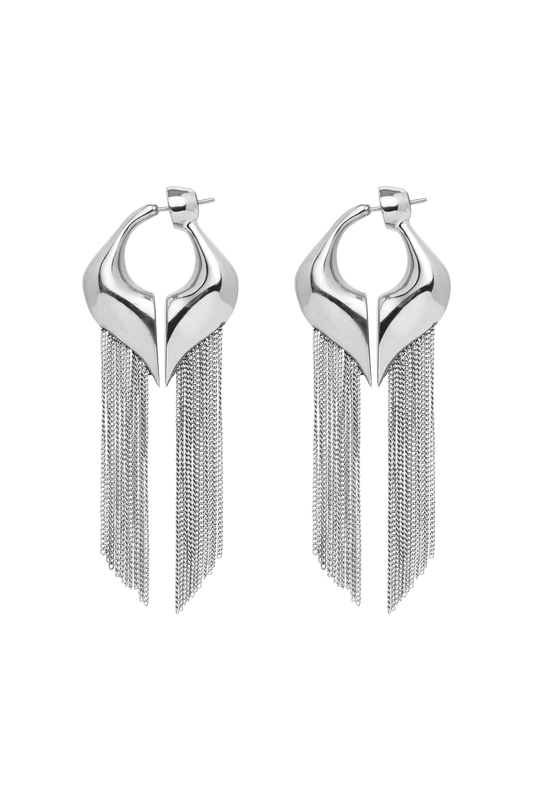 Image of Earrings. Productname: Split Fringe Heart Earrings in Silver colour by brand - Manning Cartell