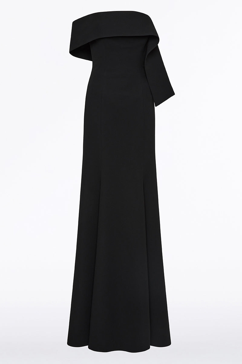 Carla Zampatti Crepe Asymmetrical La Banda Gown (Black)