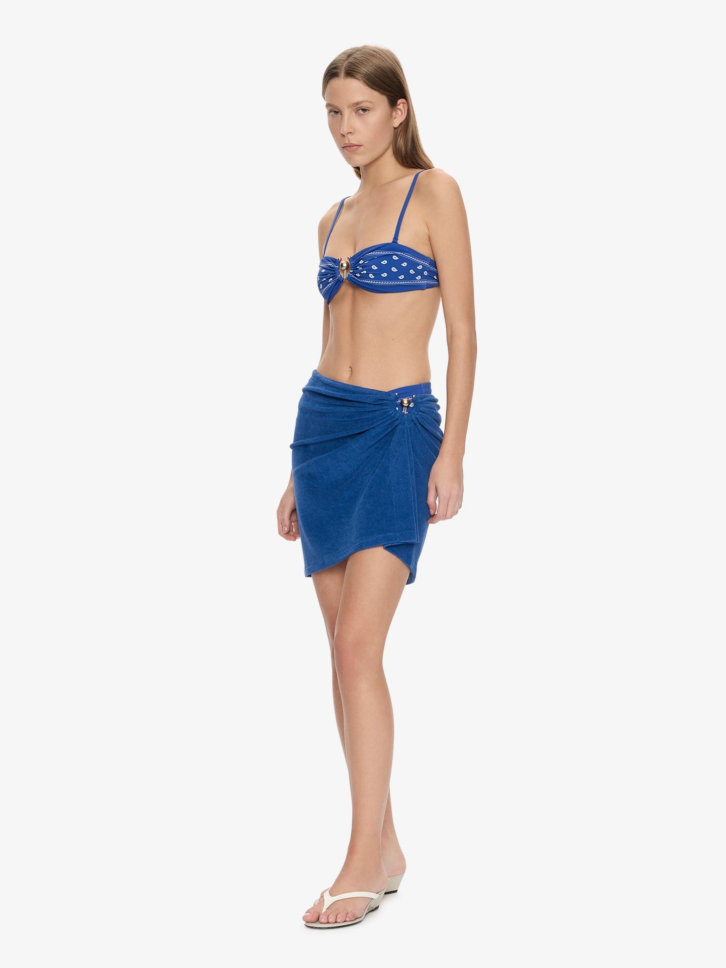 CHRISTOPHER ESBER Looped Back Ruched Orbit Mini Skirt (Indigo)
