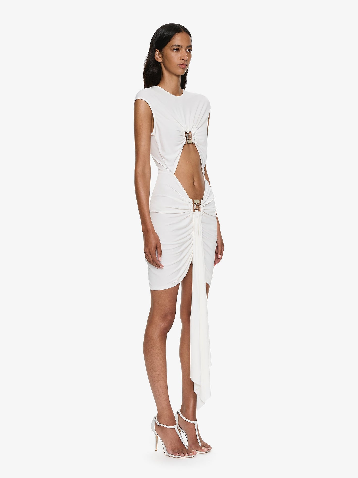 CHRISTOPHER ESBER Bezel Quartz Disconnect Short Sleeve Mini Dress (White)
