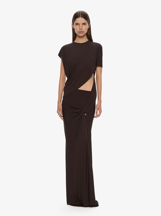 Image of Dresses. Productname: CHRISTOPHER ESBER Twisted Lever Tee Dress in Espresso colour by brand - CHRISTOPHER ESBER
